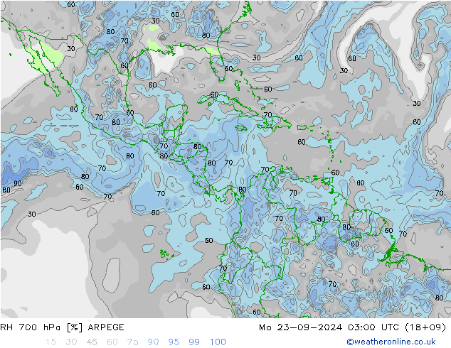 RH 700 hPa ARPEGE lun 23.09.2024 03 UTC