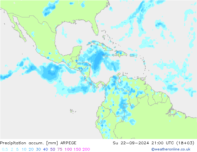 Precipitation accum. ARPEGE Su 22.09.2024 21 UTC