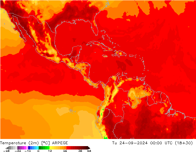 Temperatura (2m) ARPEGE mar 24.09.2024 00 UTC