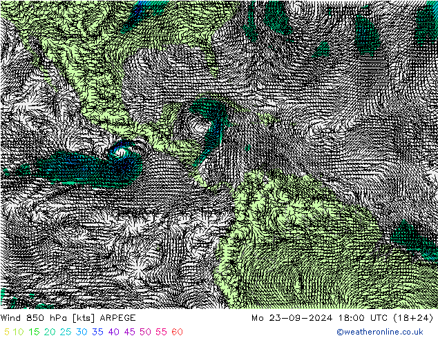 Wind 850 hPa ARPEGE Mo 23.09.2024 18 UTC