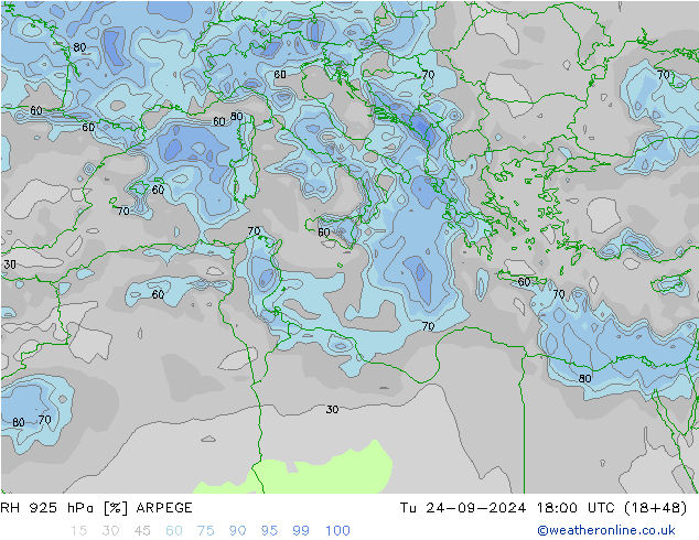 RH 925 hPa ARPEGE Tu 24.09.2024 18 UTC