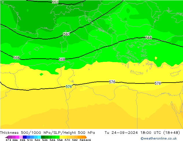 Thck 500-1000hPa ARPEGE Út 24.09.2024 18 UTC