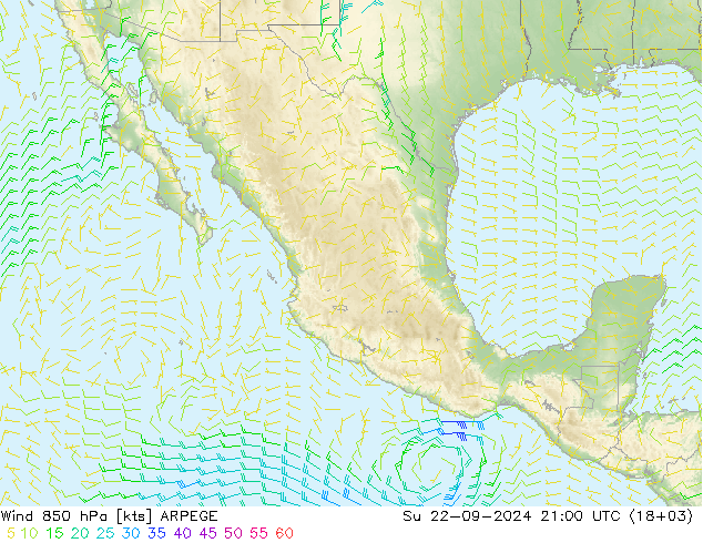 Wind 850 hPa ARPEGE So 22.09.2024 21 UTC