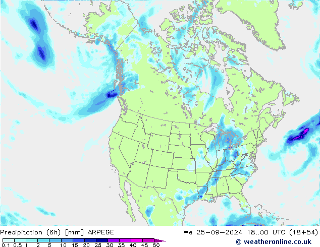 Precipitation (6h) ARPEGE We 25.09.2024 00 UTC