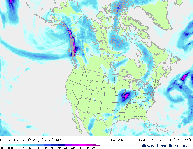 Precipitation (12h) ARPEGE Tu 24.09.2024 06 UTC