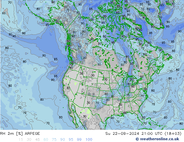 RH 2m ARPEGE So 22.09.2024 21 UTC