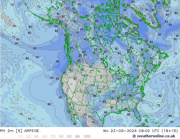RH 2m ARPEGE Po 23.09.2024 09 UTC