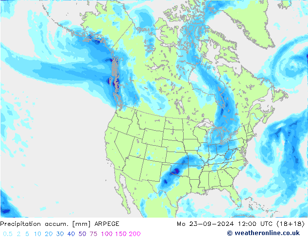 Precipitation accum. ARPEGE 星期一 23.09.2024 12 UTC