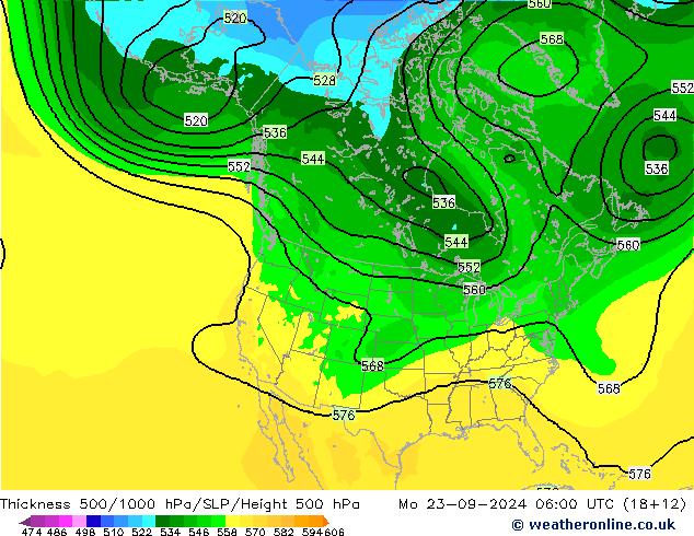 Dikte 500-1000hPa ARPEGE ma 23.09.2024 06 UTC