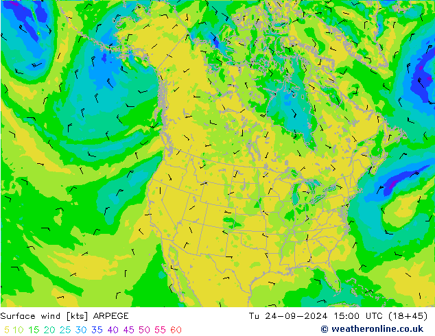 Surface wind ARPEGE Tu 24.09.2024 15 UTC