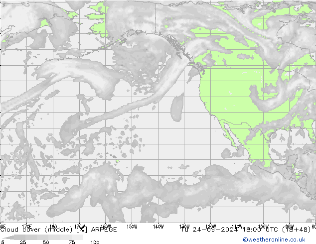 Cloud cover (middle) ARPEGE Tu 24.09.2024 18 UTC