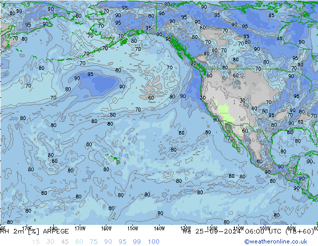 RH 2m ARPEGE St 25.09.2024 06 UTC