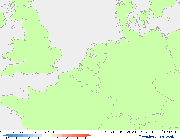 Druktendens (+/-) ARPEGE wo 25.09.2024 06 UTC