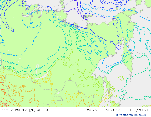 Theta-e 850hPa ARPEGE  25.09.2024 06 UTC