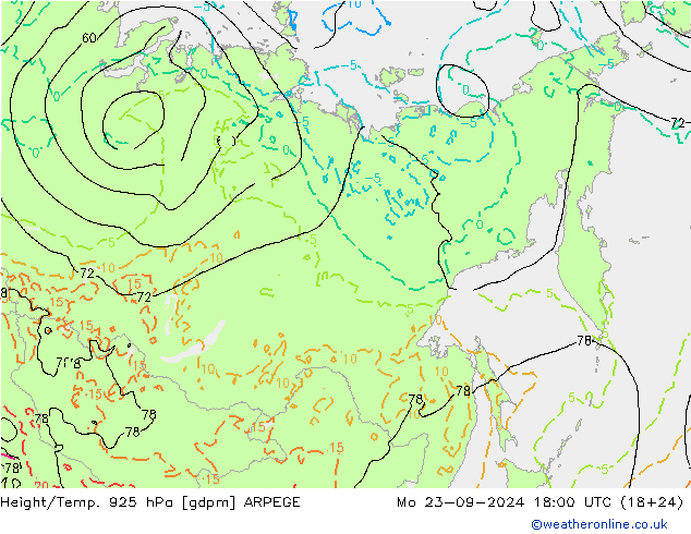 Height/Temp. 925 hPa ARPEGE  23.09.2024 18 UTC