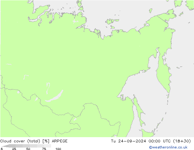 Cloud cover (total) ARPEGE Tu 24.09.2024 00 UTC