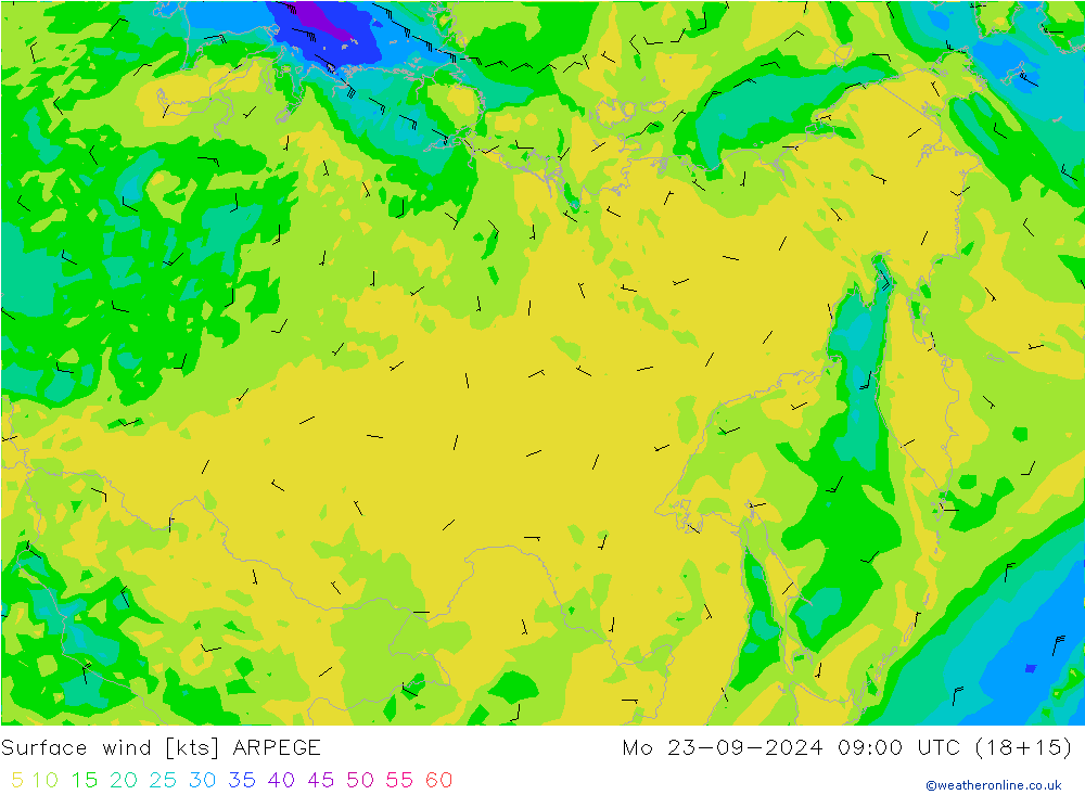 Bodenwind ARPEGE Mo 23.09.2024 09 UTC