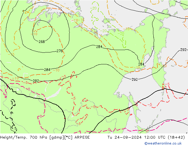 Hoogte/Temp. 700 hPa ARPEGE di 24.09.2024 12 UTC