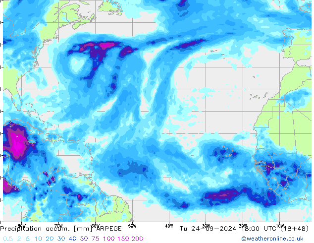 Precipitation accum. ARPEGE Tu 24.09.2024 18 UTC