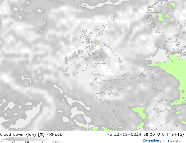 облака (низкий) ARPEGE пн 23.09.2024 09 UTC