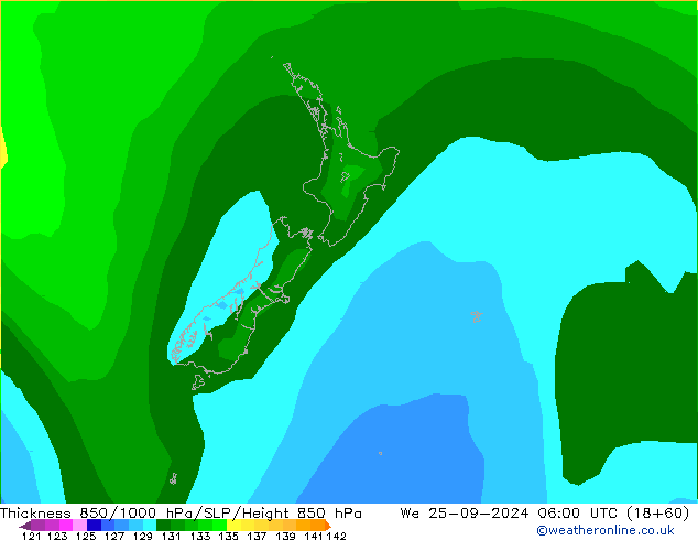 Thck 850-1000 hPa ARPEGE śro. 25.09.2024 06 UTC