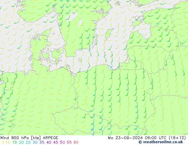 Wind 850 hPa ARPEGE Mo 23.09.2024 06 UTC