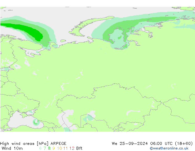 High wind areas ARPEGE We 25.09.2024 06 UTC