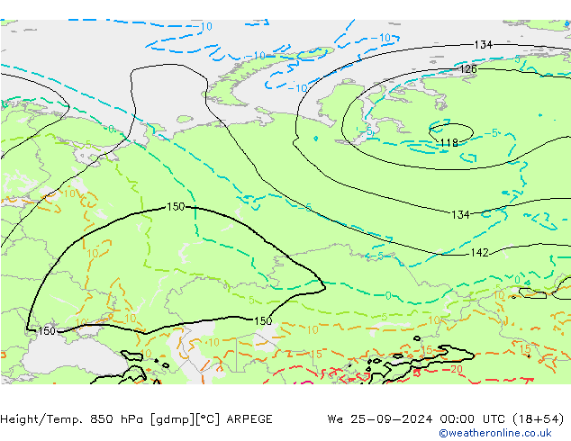 Height/Temp. 850 hPa ARPEGE Mi 25.09.2024 00 UTC