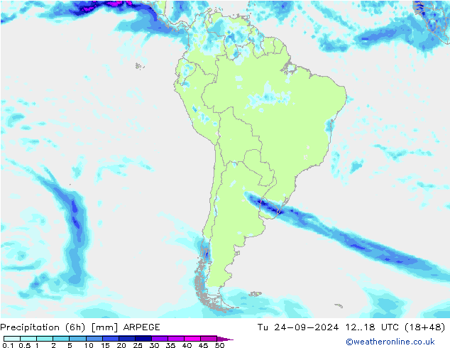 Precipitazione (6h) ARPEGE mar 24.09.2024 18 UTC