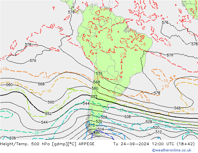 Height/Temp. 500 hPa ARPEGE Tu 24.09.2024 12 UTC