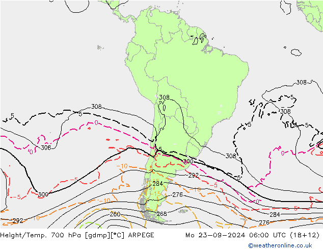 Yükseklik/Sıc. 700 hPa ARPEGE Pzt 23.09.2024 06 UTC