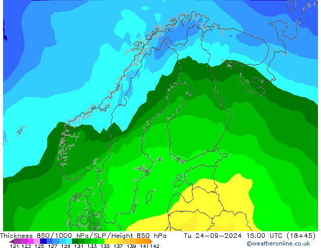 Thck 850-1000 hPa ARPEGE  24.09.2024 15 UTC