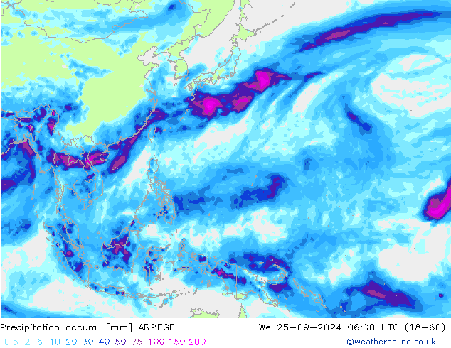 Precipitation accum. ARPEGE We 25.09.2024 06 UTC