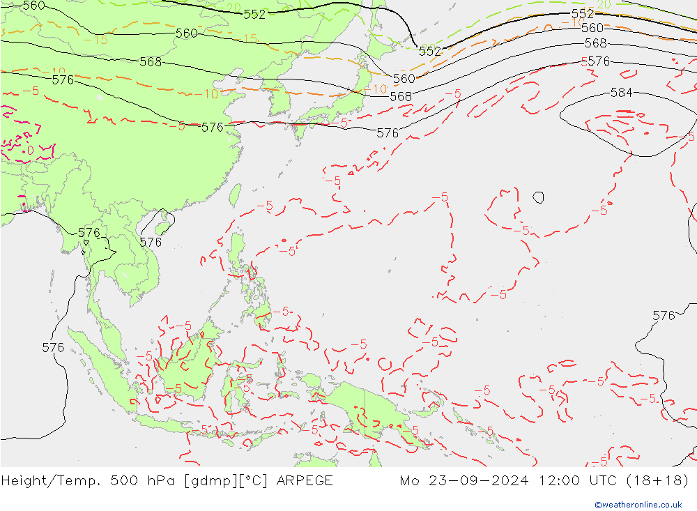 Height/Temp. 500 hPa ARPEGE pon. 23.09.2024 12 UTC