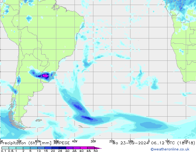 Precipitation (6h) ARPEGE Mo 23.09.2024 12 UTC