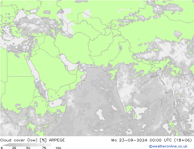 Cloud cover (low) ARPEGE Mo 23.09.2024 00 UTC