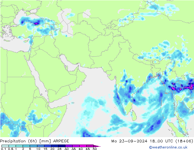 Precipitation (6h) ARPEGE Mo 23.09.2024 00 UTC