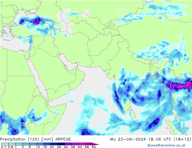 Precipitation (12h) ARPEGE Mo 23.09.2024 06 UTC