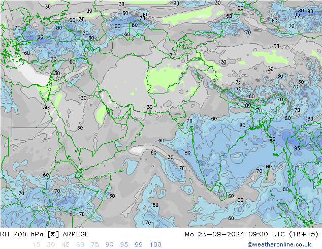 RH 700 hPa ARPEGE  23.09.2024 09 UTC