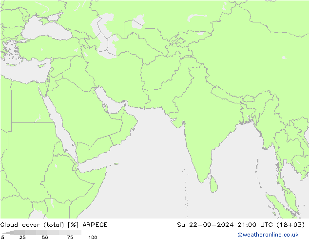 Bewolking (Totaal) ARPEGE zo 22.09.2024 21 UTC