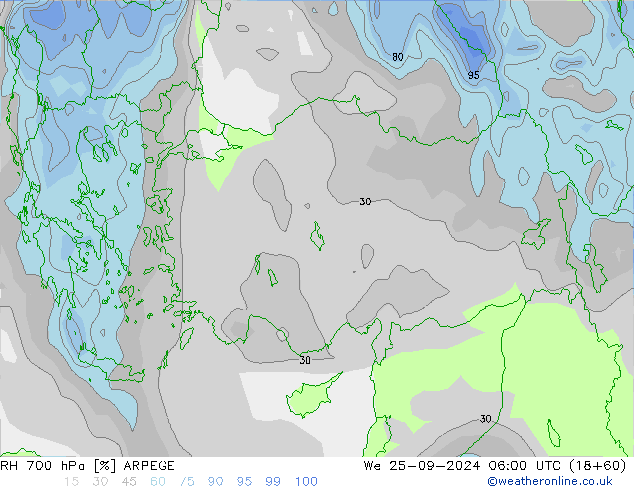 RH 700 hPa ARPEGE  25.09.2024 06 UTC