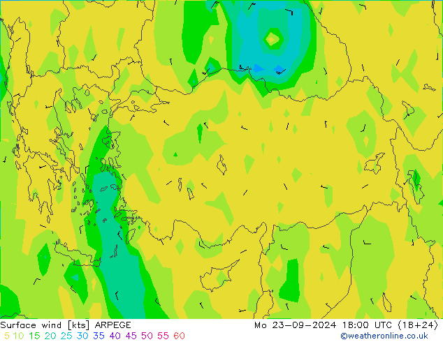 Vent 10 m ARPEGE lun 23.09.2024 18 UTC