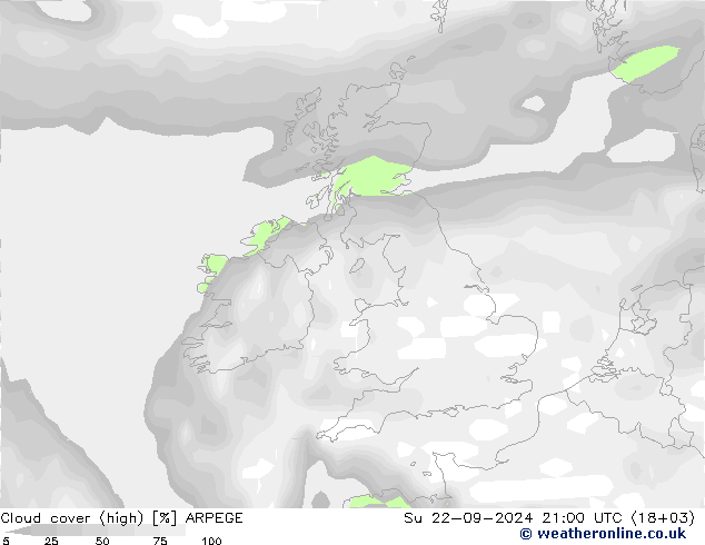 Wolken (hohe) ARPEGE So 22.09.2024 21 UTC