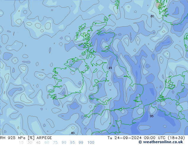 RH 925 hPa ARPEGE Ter 24.09.2024 09 UTC