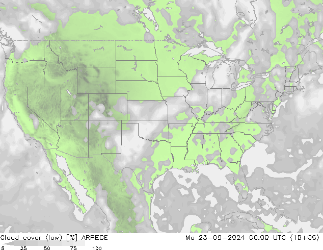 Bulutlar (düşük) ARPEGE Pzt 23.09.2024 00 UTC
