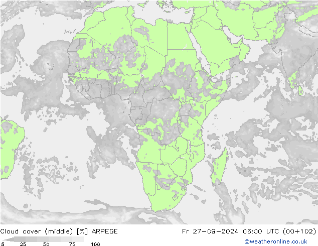oblačnosti uprostřed ARPEGE Pá 27.09.2024 06 UTC