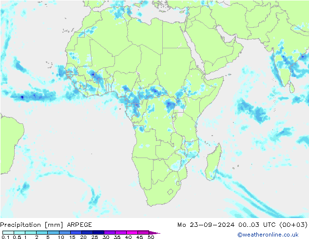 precipitação ARPEGE Seg 23.09.2024 03 UTC