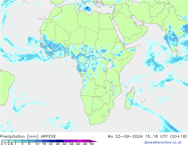 Precipitation ARPEGE Mo 23.09.2024 18 UTC