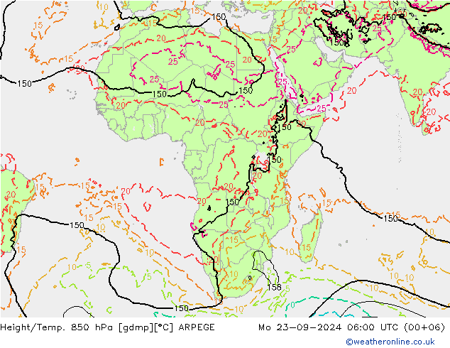 Height/Temp. 850 hPa ARPEGE lun 23.09.2024 06 UTC