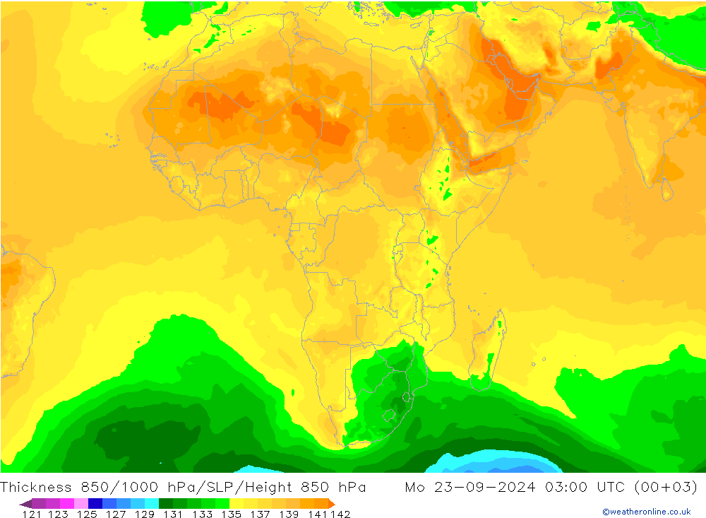 Thck 850-1000 hPa ARPEGE Mo 23.09.2024 03 UTC